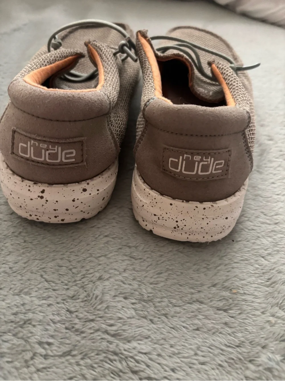 Hey Dude kid’s Woven Slip-On Loafers in Taupe with Orange Lining